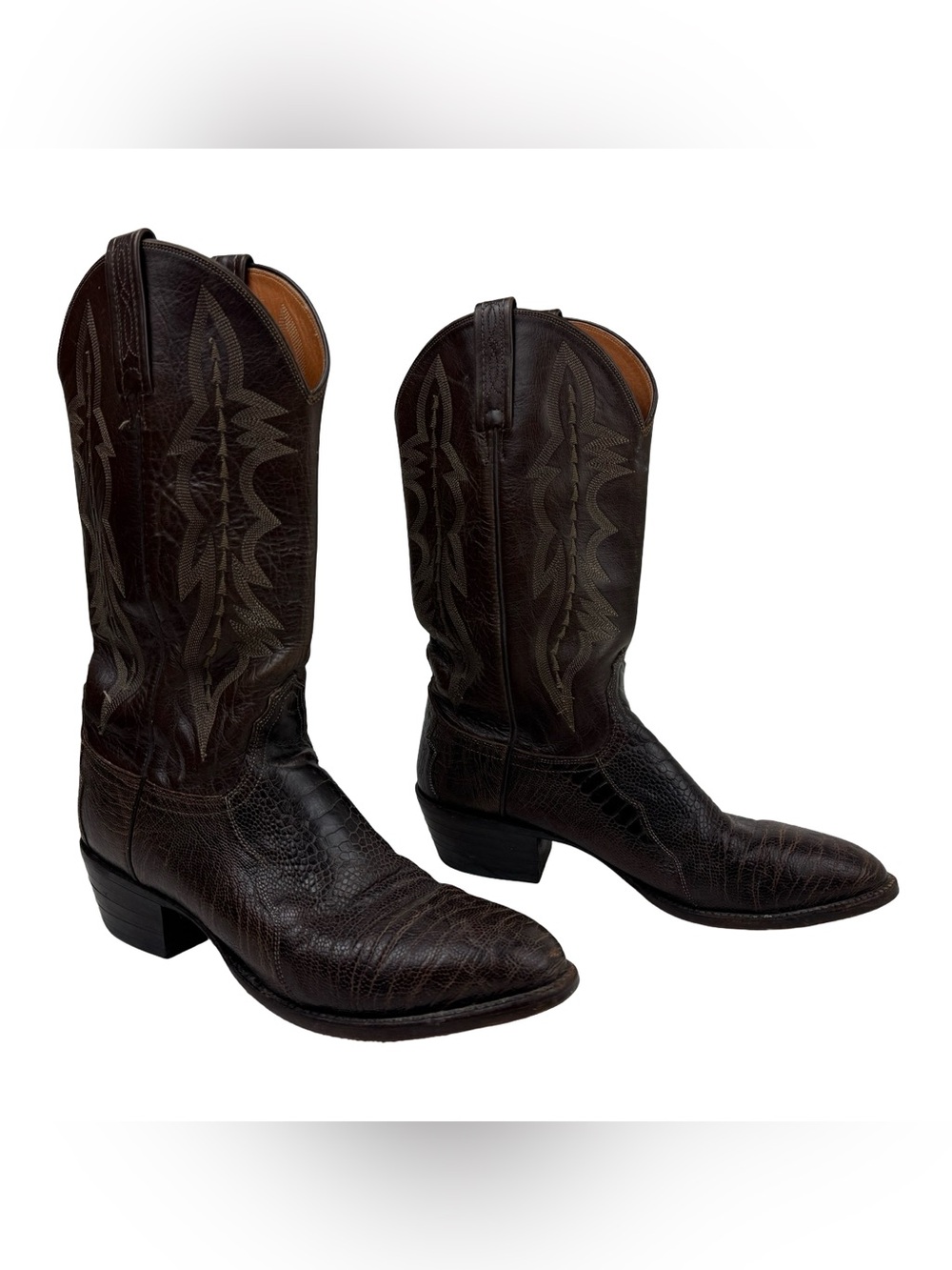 Lucchese 2000 Ostrich Leg Brown Leather Western Cowboy Boots Mens Size 9.5 D